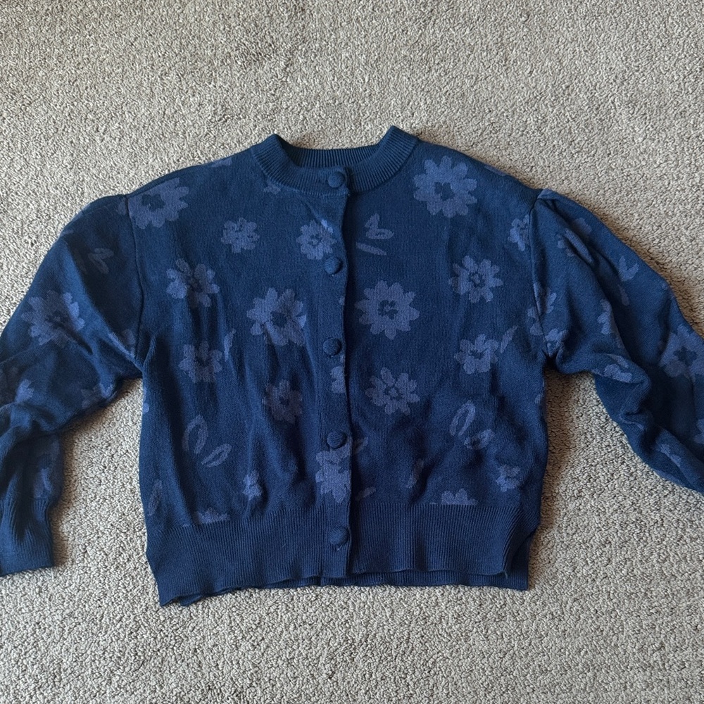 Floral Patterned Blue Cardigan
